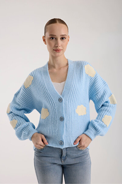 İLKCET MODA Cloud Patterned Oversized Knitwear Cardigan