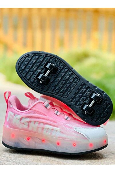 Little Rockz Kids Four Wheel Roller Shoes Rechargeable LED Flash Light Sneaker Skate Heelys Shoes