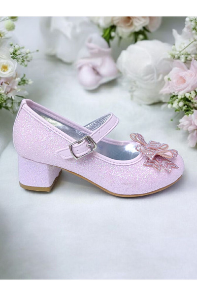 pediashoes Girl's Pink Color Mini-Heel Fancy Bow Stylish Evening Shoes