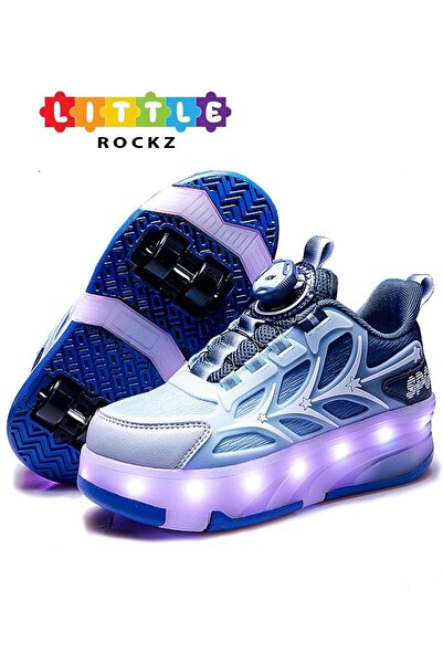 Little Rockz Kids Four Wheel Roller Shoes Rechargeable LED Flash Light Sneaker Skate Heelys Shoes