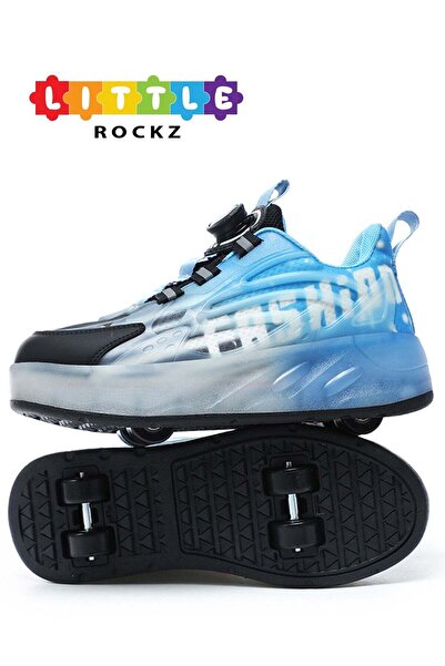 Little Rockz Kids Four Wheel Roller Shoes Rechargeable LED Flash Light Sneaker Skate Heelys Shoes