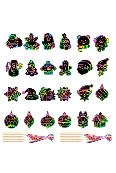 Qpout Σετ 48 χριστουγεννιάτικων ξυστό καρτών, διακοσμητικά DIY, διακοσμητικά ...