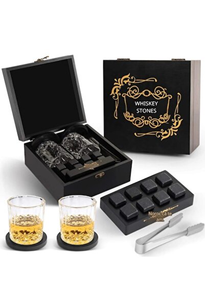 WOODED Σετ δώρου με ποτήρια ουίσκι, E EASTSTORM, 8 πέτρες ουίσκι, ξύλινο κουτί,