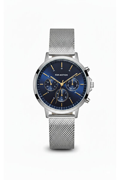 Formotion For Motion Erkek Kol Saati Gümüş Renk, Takvimli Mavi Kadran - Şık Hasır Kordon, 2 Yıl Garantili