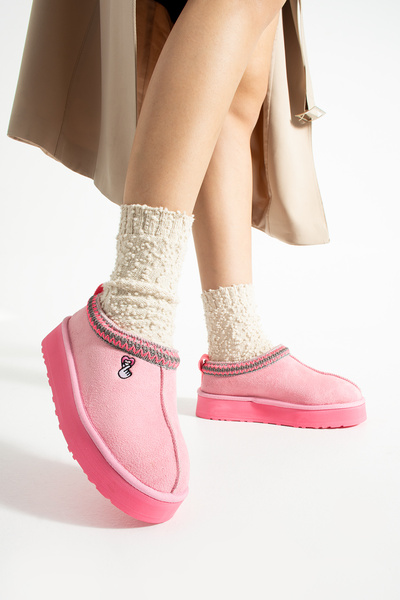 TexFoot Παντόφλες Tazz με πολύχρωμη σόλα με επένδυση από γούνα από σουέτ για την ημέρα του Αγίου Βαλεντίνου