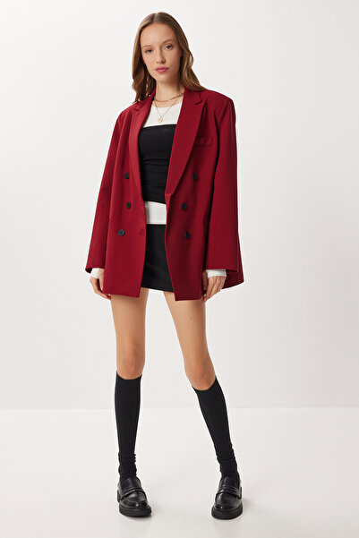Lovelyİstanbul Oversized Shoulder Pad Piece Woven Blazer Jacket Lwf0048 Bordo