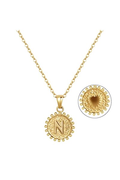 NeckLite Joo&Rind - Colier de damă cu litere, oțel inoxidabil placat cu aur d...