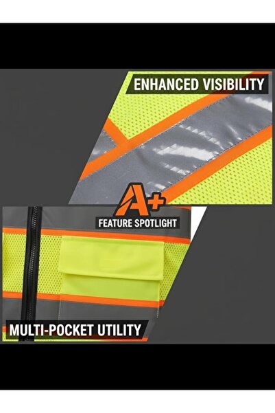 ALAYRA International Reflective Mesh Safety Vest with 5 Pockets, High Visibility, Yellow, Large
