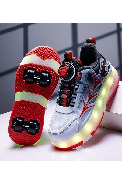 Little Rockz Kids Four Wheel Roller Shoes Rechargeable LED Flash Light Sneaker Skate Heelys Shoes