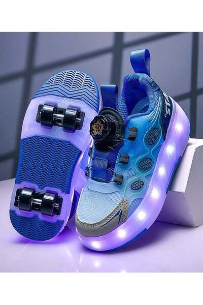 Little Rockz Kids Four Wheel Roller Shoes Rechargeable LED Flash Light Sneaker Skate Heelys Shoes