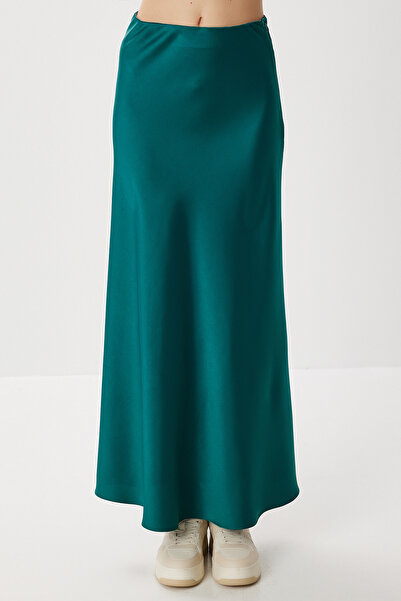 Lovelyİstanbul Fusta lungă din satin LGK0008 VERDE SMARALD