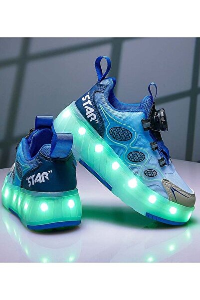 Little Rockz Kids Four Wheel Roller Shoes Rechargeable LED Flash Light Sneaker Skate Heelys Shoes