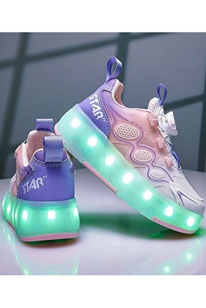 Little Rockz Kids Four Wheel Roller Shoes Rechargeable LED Flash Light Sneaker Skate Heelys Shoes