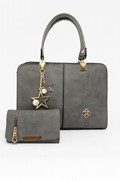 PefyBaby Five Compartments, Star and Pearl Detailing, Women's Shoulder and Hand Bag and Wallet, Vienna Grey