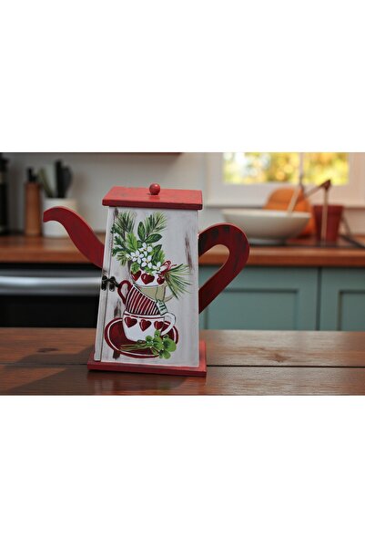 Decoratiuni Vintage Casa Retro Teapot box, for tea, coffee, made of wood, hand-painted, with shelf, height 32 cm