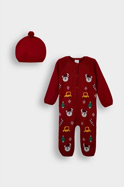 DeFacto Baby Boy Newborn 2-Piece Set Christmas Themed Long Sleeve Romper Beanie (25 Wn)
