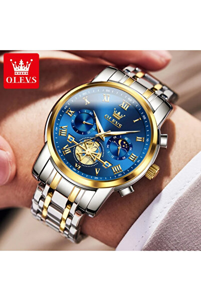 OLEVS Men's Wristwatch Chronograph Analog Elegant Luxury Casual Fashion Quartz Moon Phase Date
