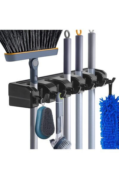 HYRIXDIRECT حامل ممسحة ومكنسة يُثبت على الحائط - منظم متين بخمسة أوضاع وستة خ...