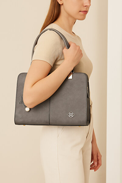 PefyBaby Five Compartments, Star and Pearl Detailing, Women's Shoulder and Arm Bag, Vienna Gray