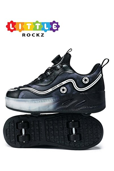 Little Rockz Kids Four Wheel Roller Shoes Rechargeable LED Flash Light Sneaker Skate Heelys Shoes