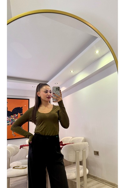 Gamze Ege Fashion Khaki Bodysuit with Snaps