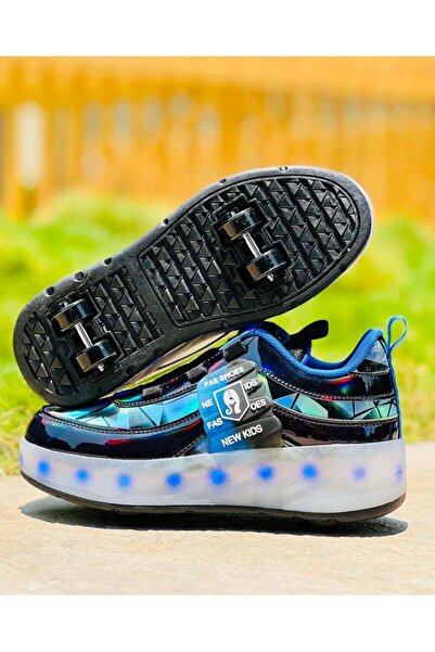 Little Rockz Kids Four Wheel Roller Shoes Rechargeable LED Flash Light Sneaker Skate Heelys Shoes