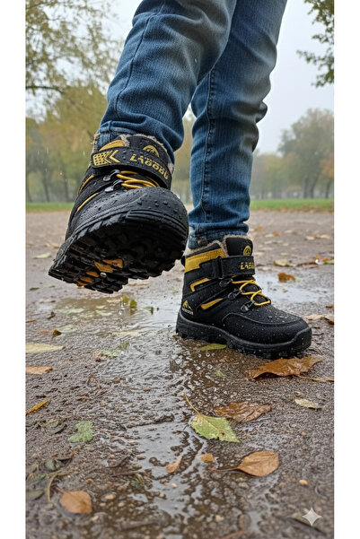 DB Cizme cu velcro pentru băieți, căptușite cu blană, rezistente la apă și frig