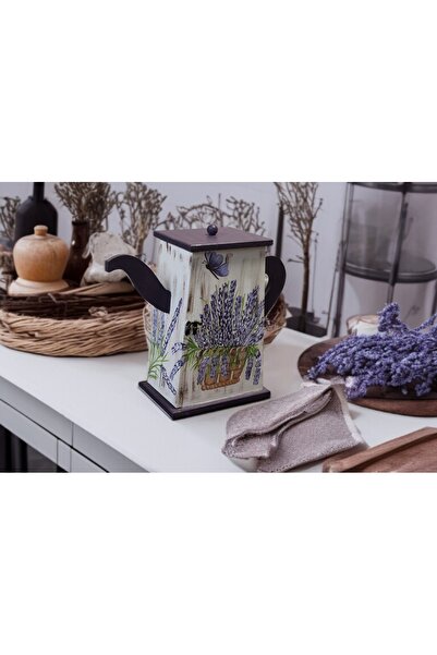 Decoratiuni Vintage Casa Retro Lavender Teapot Box, for tea, coffee, made of wood, hand-painted, with shelf, height 32 cm