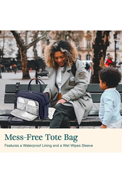 BAGEARHQ Geantă de scutece multifuncțională WELAVILA cu buzunare izolate pentru biberoane și saltea de schimbat, albastră