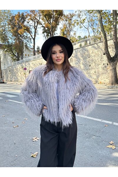 manana fashion Premium Quality Long Feather Faux Fur Coat Jacket