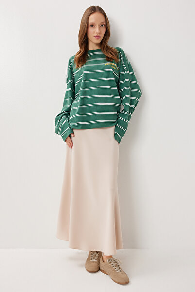 Lovelyİstanbul Fusta lungă din satin LGK0008 CREAM