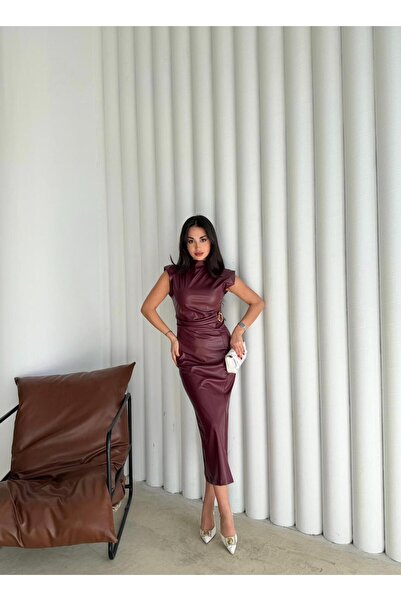 orjinal blue b Women's Zero Sleeve Shoulder Pad Piece Leather Dress