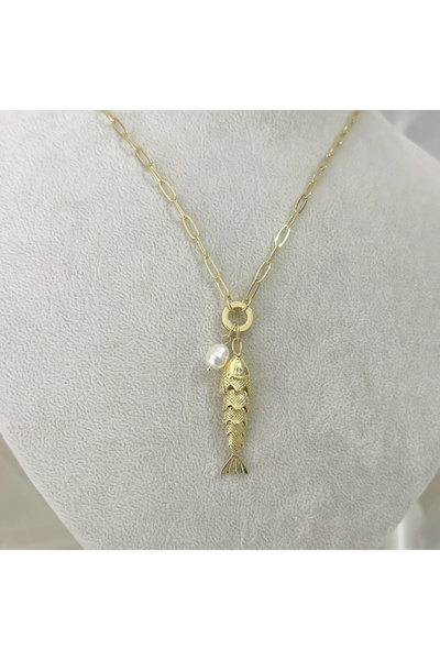 shop قلادة السمكة المتحركة مع اللؤلؤ باللون الذهبي