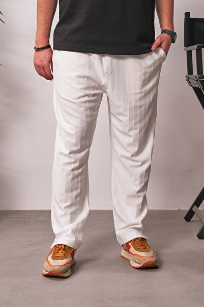 MADZEYMODA Men's Baggy Fit Jacquard White Jogger Pants Ls-22011