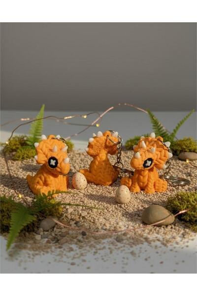 Nycruin3D Peluş Görünümlü Örgü Desenli Dinazor Anahtarlık 1 a