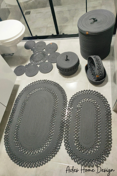 ADES HOME DESİGN Jüt Banyo Takımı,Banyo Seti,Banyo Paspası,Paspas Takımı,Çamaşır Sepeti,Klozet Paspas,Trikotlu Model