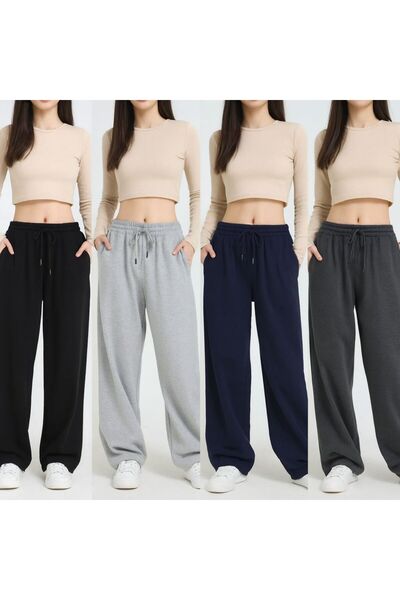 Le Vion Women's 4-Pack Baggy Loose High Waist Wide Leg Sweatpants