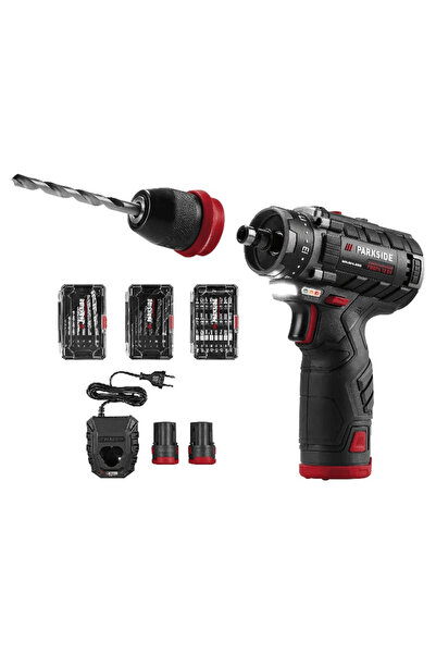PARKSIDE 12 V PERFORMANCE® drill/driver with charger, 2x battery and accessories