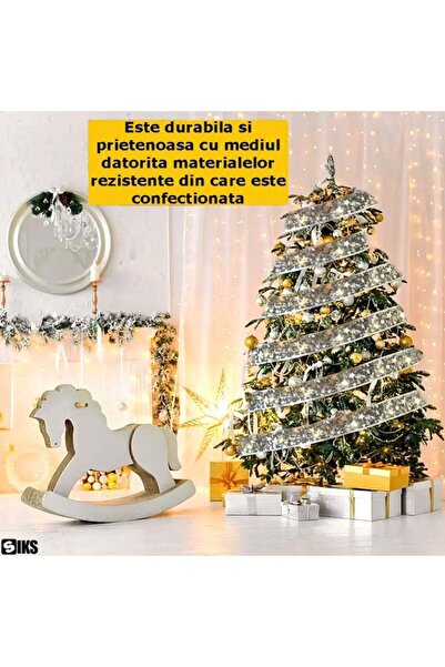 SIKS Instalație cu brad panglică argintie, decorarea brazilor de Crăciun, 50 LED-uri, 5 m, 8 programe, argintiu