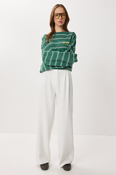 Lovelyİstanbul Woven with Pockets Palazzo Pants Lgk0007 White