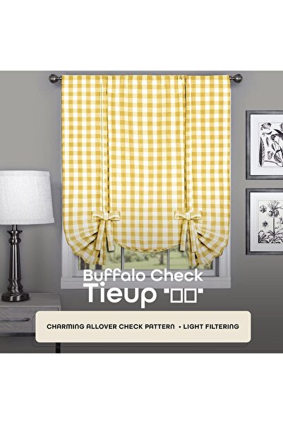 Generic Akim Home Furnishings Buffalo Check Tie-Up Window Curtain 42 x 63, Yellow