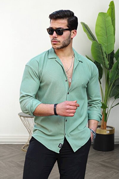 BİRBEYSTORE Men's Shirt Long Sleeve Corded Fabric Ottoman Fabric