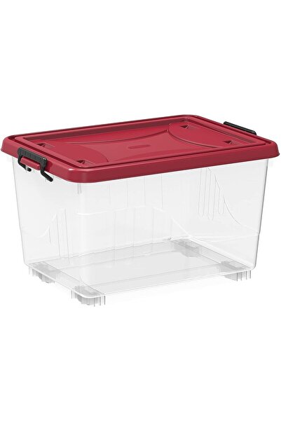 Cosmoplast صندوق تخزين بلاستيكي شفاف IFHHST540TP سعة 22 لترًا مزود بعجلات وغطاء بمزلاج (أحمر غامق)