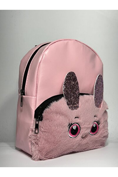 MEYL ÇANTA Girl's Plush Embroidered Glitter Mini Backpack with Ear Detail – Leather-Look Bag