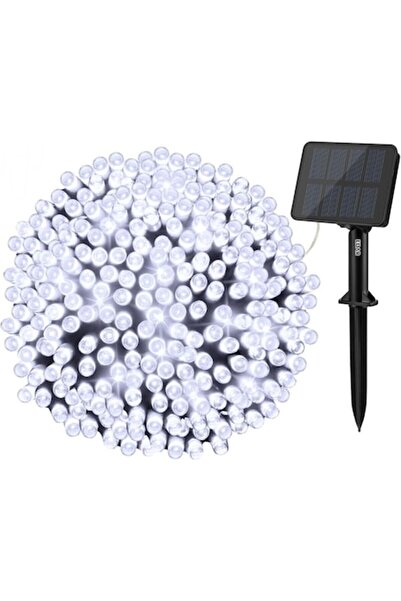 EDAR Șir LED solar de Crăciun, 10 m, 100 LED-uri alb rece, telecomandă, 8 mod...