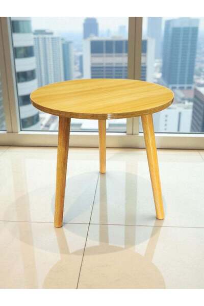 Generic Small Round Folding End Table - 3-Leg Movable Coffee & Side Table, Beige