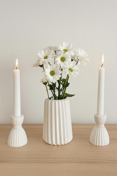 Sisay Home İskandinav Beyaz Vazo ve Şamdanlıklar