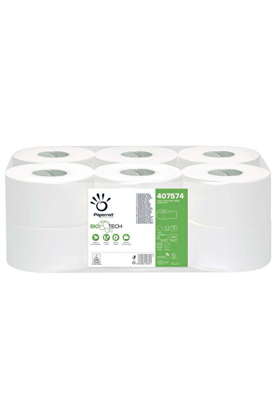 Biotech Jumbo toilet paper 407574 BIOTECH, 2-ply, white, 100% cellulose, 140 m, Ecolabel, 12 rolls/box