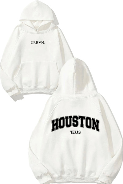 urbvn هيوستن تكساس ديزاين مطبوع قصة فضفاضة سويت شيرت أبيض بغطاء رأس