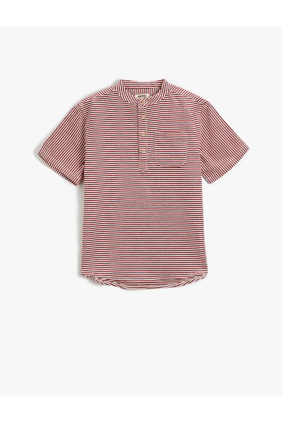 Koton Mandarin galléros póló rövid ujjú, gombos, egyzsebű, csíkos pamut
